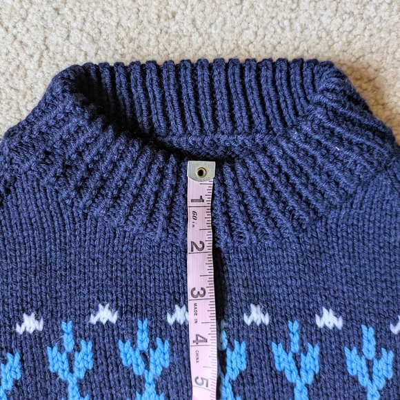 Vintage Handmade Sweater Dark Blue Pattern High Neck Men's Women's Size XL - Picture 9 of 9